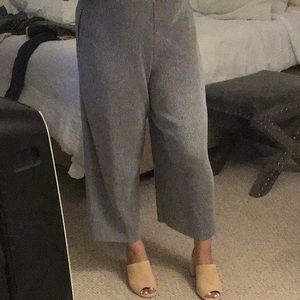 Gray Ribbed Flowy Pants